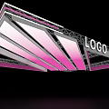 Modern Exhibition Hall Ceiling Design With Pink White Stripes Metal Truss And LOGO