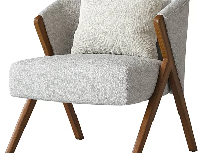 Light Gray Fabric Accent Chair With Wooden Armrests Crossed Legs And Textured Cushion 3d model