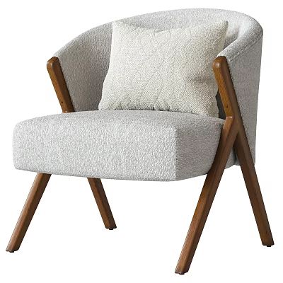 Light Gray Fabric Accent Chair With Wooden Armrests Crossed Legs And Textured Cushion 3d model