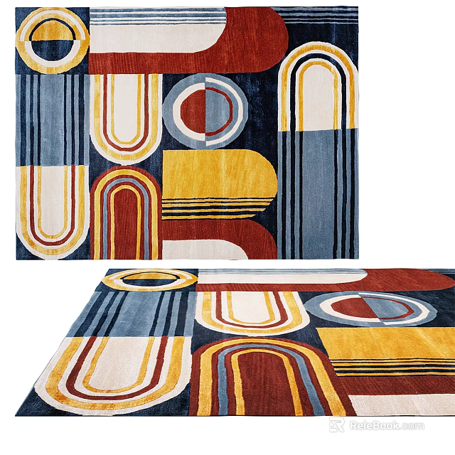 Vibrant Square Rug Featuring Geometric Patterns in Blue Yellow Red White Modern Style 3d model