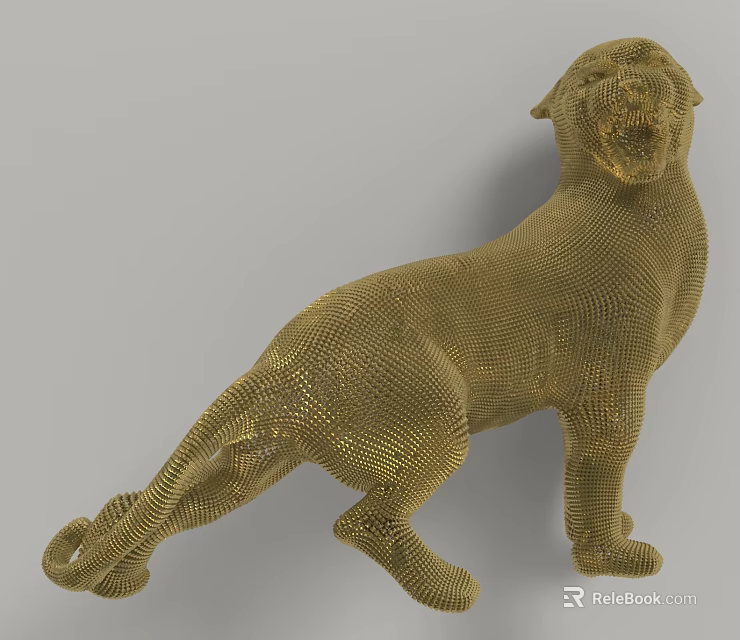Golden Cheetah Figurine Decorative Ornament Set With Metal Mesh Design For Modern Home 3d model 