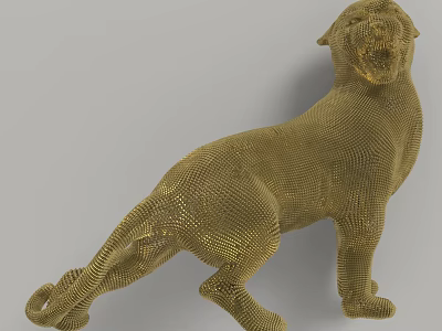 Golden Cheetah Figurine Decorative Ornament Set With Metal Mesh Design For Modern Home 3d model