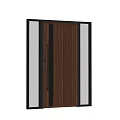 Modern Entrance Door With Wooden Texture Glass Panels And Black Metal Frame