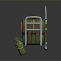 Practical Green Backpack With Metal Frame Small Bottle And Shovel For Daily Use