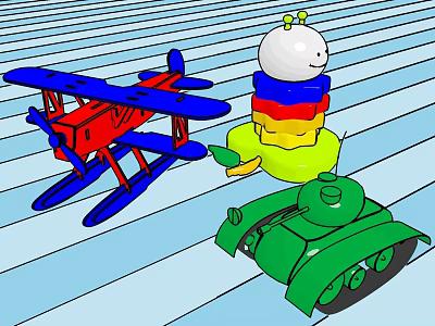 Three-dimensional cartoon cartoon tank cartoon plane 3d model