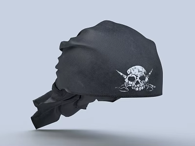 Stylish Black Skull Design Hat with Bandana Style and Soft Fabric 3d model