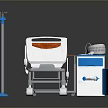 Medical Hospital Bed With White Frame Wheels Side Cabinet And IV Stand