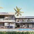Modern Detached Villa With Palm Trees Swimming Pool Terrace And Outdoor Living Space
