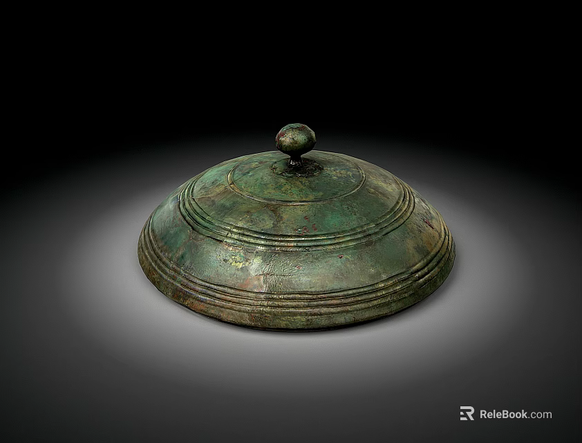 Antique Bronze Colored Ceramic Vessel With Domed Lid And Intricate Surface Patterns 3d model 