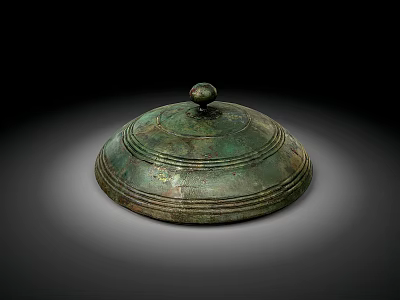 Antique Bronze Colored Ceramic Vessel With Domed Lid And Intricate Surface Patterns 3d model
