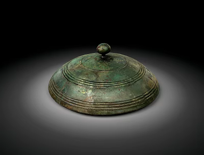 Antique Bronze Colored Ceramic Vessel With Domed Lid And Intricate Surface Patterns 3d model