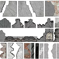 Broken Wall Textures Collection With Concrete Brick Cracks And Holes Design Elements 3d model