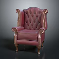 Classic Red Leather Wingback Chair With Tufted Buttons And Wooden Legs