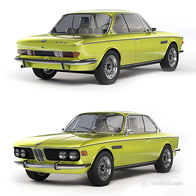 Yellow Retro Classic BMW Coupe With Vintage Design And Sporty Look 3d model 