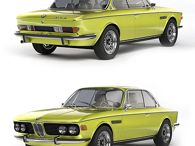 Yellow Retro Classic BMW Coupe With Vintage Design And Sporty Look 3d model