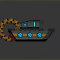 Sci Fi Mechanical Equipment With Yellow Red Striped Thrusters Blue Lit Windows And Bottom Components 3d model