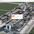 Modern Commercial Street with Gray Roofs Traditional Architecture Multiple Shops and Pedestrian Areas