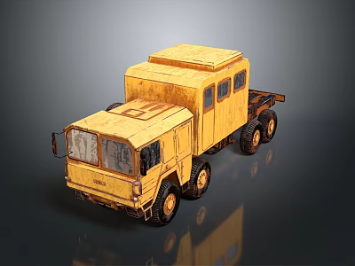 Yellow Vintage Truck With Cabin And Flatbed Design On Dark Background 3d model