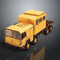 Yellow Vintage Truck With Cabin And Flatbed Design On Dark Background