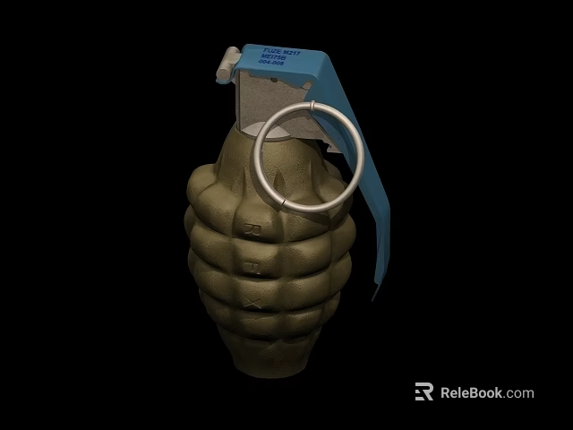 Green Hand Grenade With Blue Fuse Silver Pin On Black Background 3d model 
