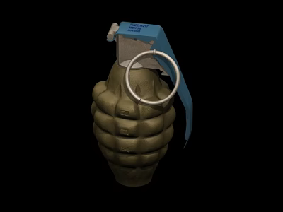 Green Hand Grenade With Blue Fuse Silver Pin On Black Background 3d model