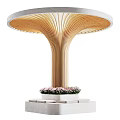 Wooden Column With Curved Slats And Circular Canopy Top With Pink Flowers