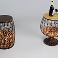 Modern Wireframe Side Tables With Round Top Wine Bottle Glass And Nuts Inside 3d model