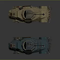Two Military Reconnaissance Vehicles With Antennas Cross Marks Different Colors And Rugged Wheels