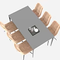 Modern Dining Table Set With Black Rectangular Top And Beige Upholstered Chairs