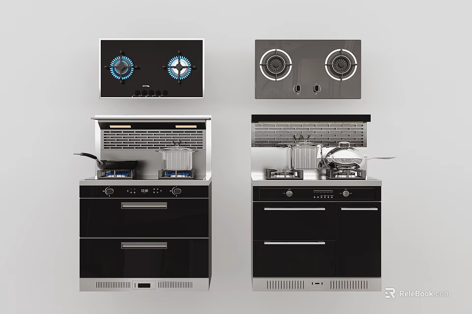 Modern Kitchen Appliances With Gas Stove Range Hood And Built In Oven 3d model 