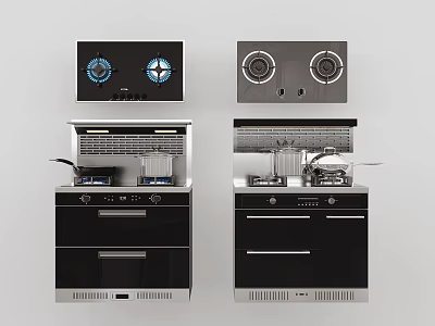 Modern Kitchen Appliances With Gas Stove Range Hood And Built In Oven 3d model