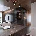 Modern Luxury Open Concept Dining Living Room With Sofa Coffee Table TV Wall And Lighting