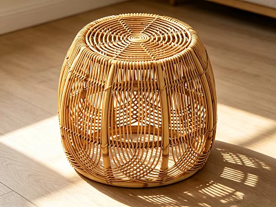 Round Woven Rattan Coffee Table With Natural Design For Sunlit Living Room 3d model