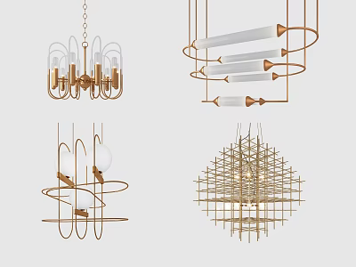Modern Artistic Chandeliers With Various Geometric Metal Frames And Glass Elements 3d model