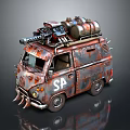 Rusty SA Logo Van With Spikes On Front And Tanks On Roof Weapon Device