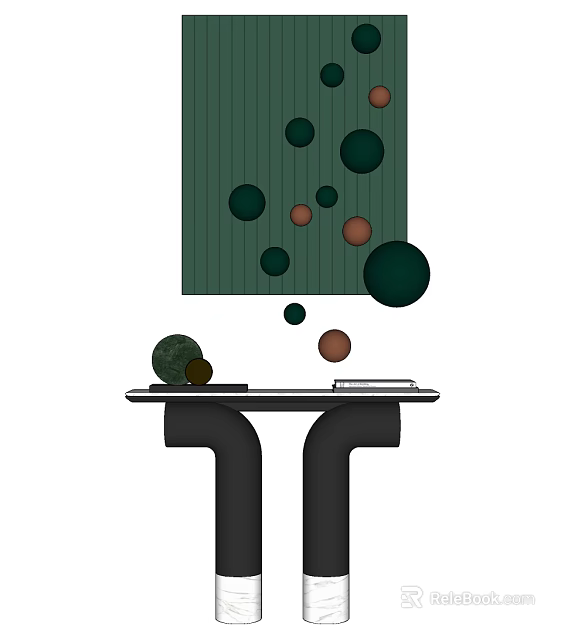 Stylish Console Table with Green and Brown Decorative Balls on Green Dots Backdrop 3d model