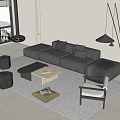 Modern Black Sectional Sofa and Coffee Table Set with Rug Floor Lamp and Large Window