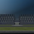 Modern Office Building With Glass Curtain Walls Symmetric Design And Front Lawn