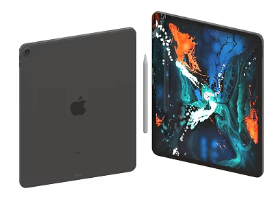 Apple iPad Digital Device With Apple Pencil And Colorful Art Display Screen 3d model