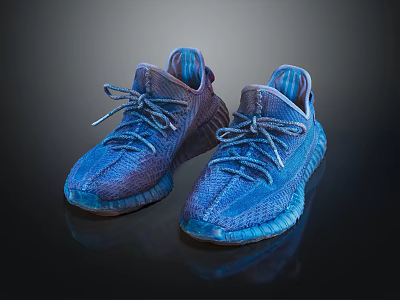 Blue Knit Sports Sneakers With Blue Laces Modern Design And Transparent Blue Sole 3d model