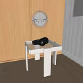 White Side Table With Glass Top Black Decor And Hanging Lamp On Wooden Floor