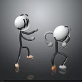 Two Playful 3D Cartoon Characters Dancing With White Heads Gray Bodies And Orange Feet