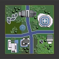 Natural Landscape Model With Green Grass Trees Circular Plaza Modern Buildings And Pathways