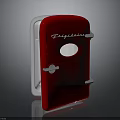 Red Vintage Frigidaire Refrigerator With Open Door White Trim Silver Handle And Round Window
