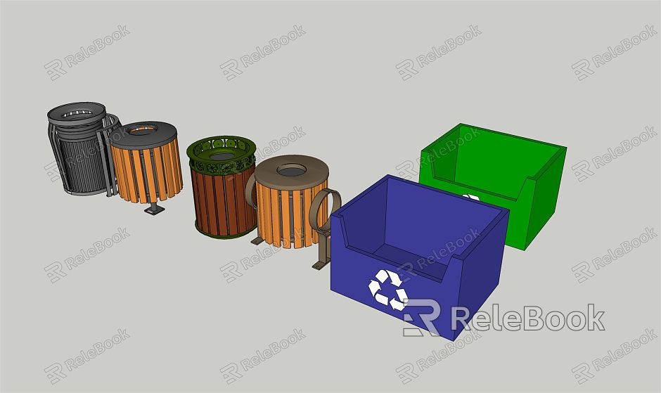 Modern trash can garbage sorting station garbage bin garbage room sorting bin model