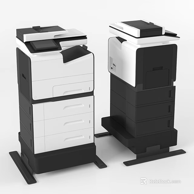 Office Electronics Multifunction Printers with Modern Black White Design and Drawer Stands 3d model
