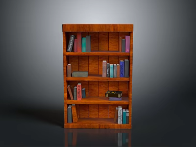 Classic Wooden Bookcase With Multiple Shelves Holding Colorful Books And Decorative Items 3d model