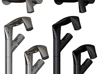 Elegant Modern Faucets With Black Silver Finishes And Curved Designs 3d model