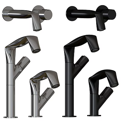 Elegant Modern Faucets With Black Silver Finishes And Curved Designs 3d model