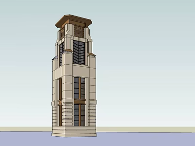 Modern Tower Architecture With Stone Facade And Multi Story Windows Design 3d model